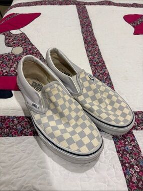 Vans Slip-On Checkerboard Sneakers - Cream & Gray